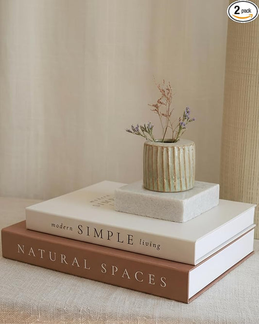 Beautiful Decorative Books - Set of 2 Boxes Enhance Your Coffee Table, Bookshelf or Mantel Shelf Decor - Aesthetic Fake/Faux Books for Modern Home Decoration, Photo Storage and as a Keepsake Box