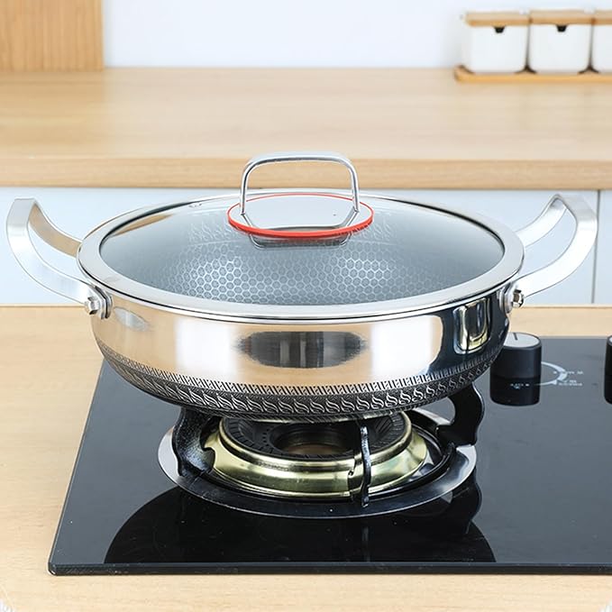 STEHEMO Hybrid Stainless Steel Saute Pan with Lid, Non Stick Frying Pans, Induction Large Skillet, Cooker Pan for Chefs, Dishwasher & Oven Safe,11.02IN