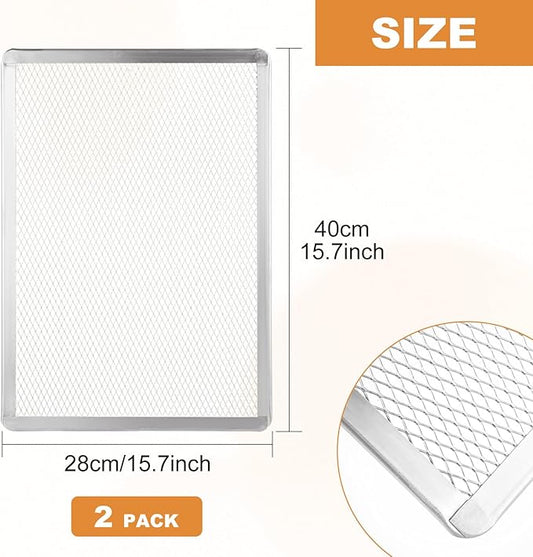 AKOLAFE 2PCS Pizza Screen 11 x 16 Inch Pizza Pan for Oven Large Pizza Pan with Holes Aluminum Pizza Plates Set Perforated Pizza Baking Sheet Metal Pizza Platter Rectangular Mesh Pizza Tray for Serving
