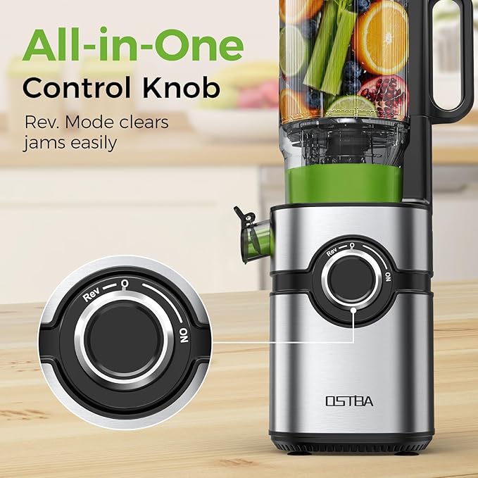 Cold Press Juicer, 5'' Wide Feed Chute Juice Maker, OSTBA Juicer Machine for Whole Vegetables and Fruits, High Juice Yield, Easy to Clean, BPA Free