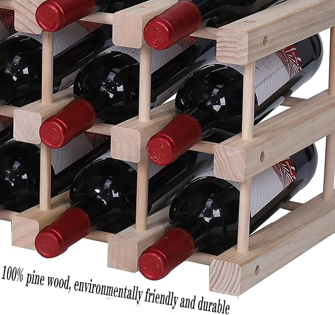 Wooden Stackable Storage Modular Small countertop Wine Rack Cabinet,Freestanding for Floor Wood Wine Bottle Shelf (16bottle)