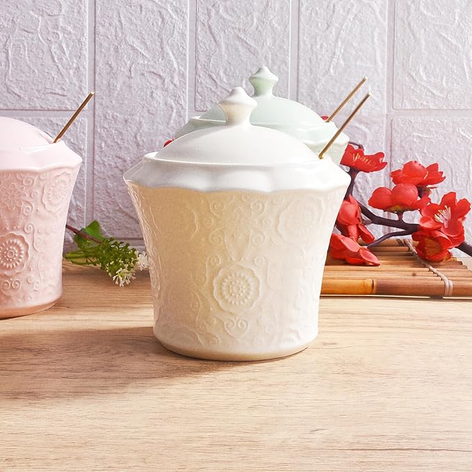 13.5oz Sugar Bowl with Lid and Spoon Ceramic Sugar Creamer Container, Sugar Jar, Durable Sugar Pot for Coffee Bar Accessories, Coffee Bar Decor