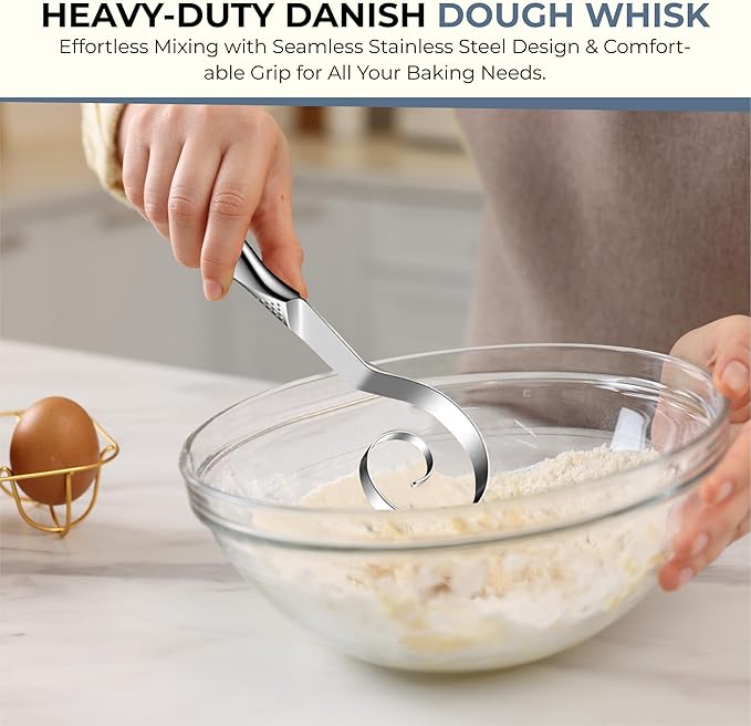 Sourdough Accessories | Seamless Danish Sourdough Bread Whisk, Silicone Dough Scraper & Sourdough Scoring Tool with 5 Blades + Storage Bag (Sourdough bread lame Kit) | Bread baking supplies
