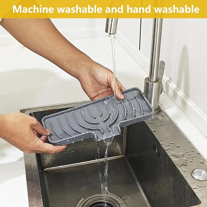 Sponge Holder for Kitchen Sink, Soap Tray for Sink & Counter, 9.8"×4.9" Soap Dish Mat, Silicone with Drain, Perfect for Dispenser, Scrubber, Bottle, Cup (Gray)