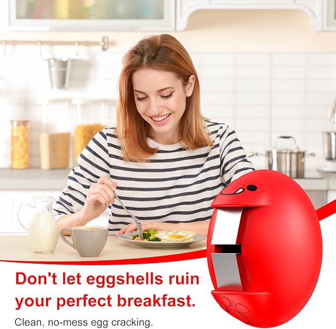 Egg Cracker, Silicone Egg Shell Opener, Cute Egg Shaped Design, Opens Eggs with Ease, A Little Happiness Boost for Your Kitchen.(Color: Red, 2-Pack)