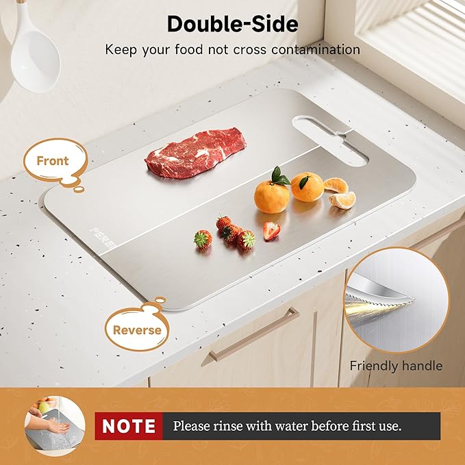 PEREHOME Titanium Cutting Board for Kitchen, Cutting Board Double Sided Food Grade, Chopping Boards with Handle, Dishwasher Safe, Cutting Boards For Meats, Fruits, Vegetables (12x9in)