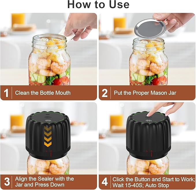 Electric Mason Jar Vacuum Sealer Kit - Portable Jar Vacuum Sealer for Canning Jars, with Wide and Regular Mouth Mason Lids, Food Storage Vacuum Sealing Machine, Lids Included, Opener