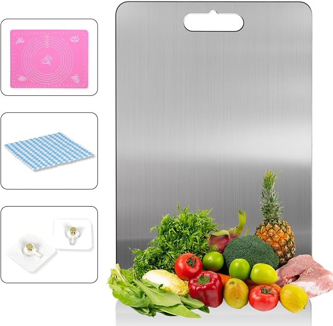 MICZG Cutting Board for Kitchen-Easy to Clean, Double-Sided Food-Grade Stainless Steel Cutting Board Home Counter Outdoor Camping Housewarming Gifts for Women(18 x 12 in)