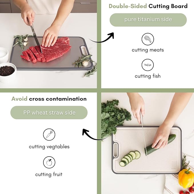Pure Titanium Cutting Boards for Kitchen, Double-Sided, Titanium Cutting Boards Non Toxic, Large Size 16×11 – Easy to Clean, By Shishi Brands