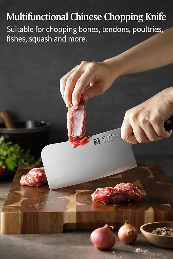 XINZUO 7 Inches Bone Cleaver Knife,Heavy Duty Bone Chopper, Butcher Cutting Knife for Professional Chefs and Home Cooking,Ultra Sharp, Red Sandalwood Handle