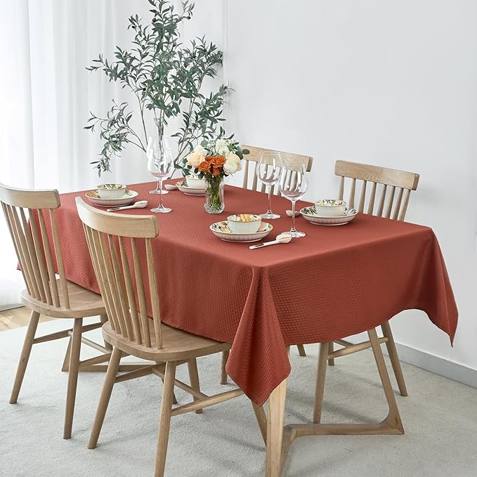 maxmill Fall Tablecloth Stain Resistant Waterproof Wrinkle Resistant Spillproof Soft Weave Texture Table Cloth for Dining Room, Harvest Thanksgiving Dinner, Rectangle 60 x 140 Inch, Rustic Brick