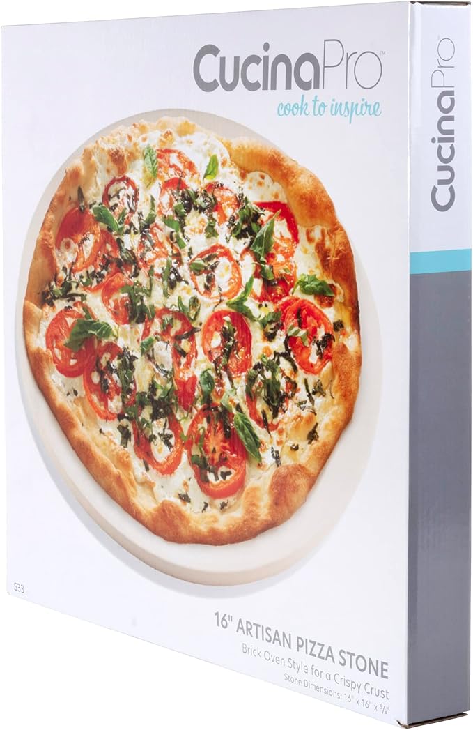 Pizza Stone for Oven, Grill, BBQ - Round 5/8 Inch Extra Thick Baking Stone w Safe Even Heating- XL 16.5" Pan for Crispy Crust, Heavy Duty Cordierite Holds High Temp- Kitchen Essential Must Have Gift