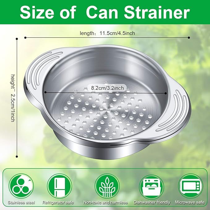 Patelai 2 Pieces Tuna Can Strainer Stainless Steel Food Strainer Sieve Metal Press Lid Canning Colander Oil Drainer Tuna Filter for Beans Vegetables