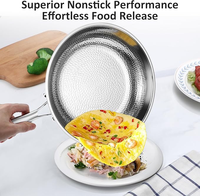 Lazycorner Titanium Non-stick Frying Pan with Lid, 8, 10, and 12 Inch Hammered Nonstick Skillet Set, Titaniums Coating & Scratch-Resistant, PFOA Free, Induction Compatible Cookware