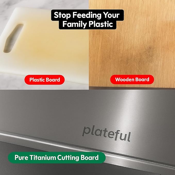 Plateful Titanium Cutting Board - Real, Titanium Cutting Boards for Kitchen With Juice Groove, Food Grade Chopping Boards, No Microplastics, Lasts a Lifetime (Small)