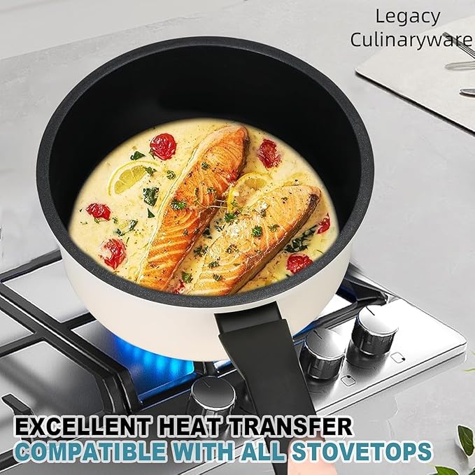 Legacy Culinaryware Nonstick Sauce Pan with Lid,2QT small pot, PFOA Free,Kitchen Pots Induction Pot,Cream