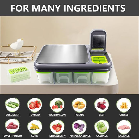 15-in-1 Vegetable Chopper & Slicer Set – Multifunctional Food Chopper with Container, Mandoline Slicer, Dicer, Grater, Peeler & Cleaning Tools – Kitchen Gadget for Onions, Carrots, Potatoes, Fruits