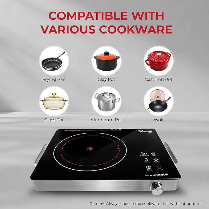 Rosewill 4.2QT Double Flavor Non-Sticking Shabu Shabu Hot Pot with Divider, 13 inch Divided Stockpot for Cooking, Hot Pot for Induction Cooktop & Gas Stove, Electric Burner - Dark Gray