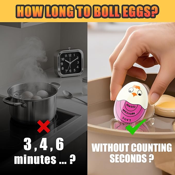 Egg Timer for Hard Boiled Eggs Soft Boiled Color Changing Indicator Tells When Eggs are Ready, Purple 2pcs
