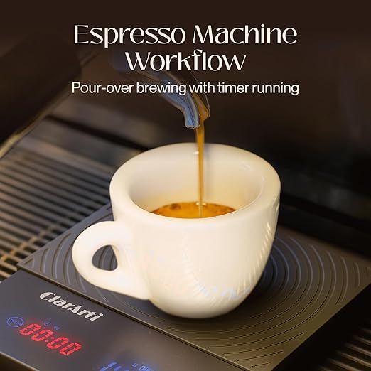 ClarArti - Sensitive Coffee Scale with Timer – 2kg/0.1g High Accuracy Small Espresso Scale for Barista Tools - Water-Resistant, Pour Over, and Drip Coffee – Precision Espresso Scale with Timer