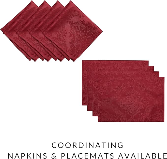 Elrene Home Fashions Caiden Elegance Damask Waterproof, Stain & Wrinkle Resistant Fabric Napkins (Set of 4), 17" x 17", Red