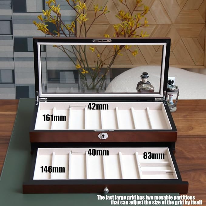 Bonaking Knife Display Case Two-Tier Pocket Knife Case Box Storage for 15-17 Pocket Knives Pocket Knife Collection Case Organizer for Men Gift with Walnut Finish and Glass Window