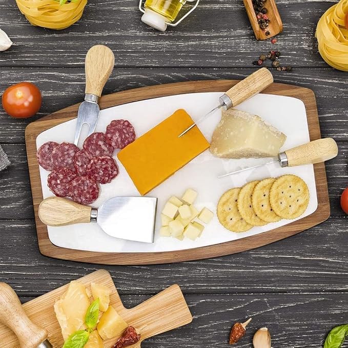 Cheese Knives Set with Gift Box for Charcuterie Board Accessories Stainless Steel Knife with Wood Handle Cheese Slicer Cutter (Wood-6set)