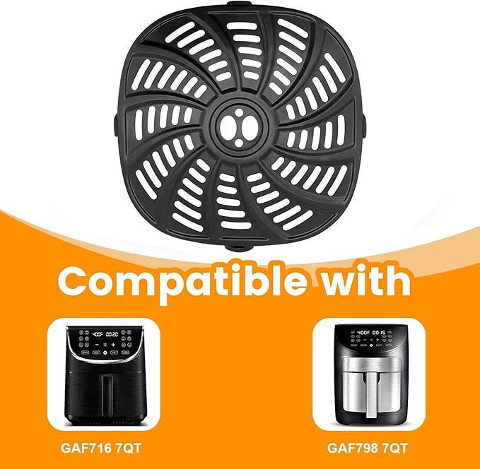 Air Fryer Replacement Parts for Gourmia 7QT GAF798 GAF716 Air Fryer, Food Grade Nonstick 8.97''*8.97'' Accessories Rack Tray Grill Pan Grill Plate Crisper Plate, Dishwasher Safe