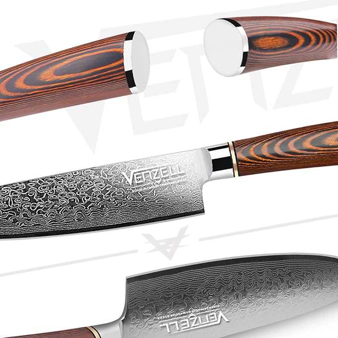 VENZELL Handmade 8 inch Chef Knife, 67-layer Damascus Stainless Steel Knife, HRC60±2 Professional Chopping Knife with Ergonomic PAKKA Wood Handle