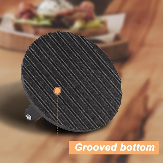 2.2lbs Heavy-Duty Griddle Press for Bacon Burger Steak Meat Paninis Burger Bacon Vegetables, Cast Iron BBQ Grill Press for Weber Blackstone Camp, Food Press for Cooking Round Wood Handle