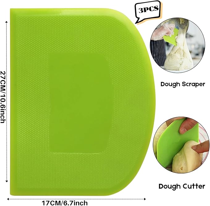 SURDOCA Dough Scraper Bench Scraper - 3P 10.6x6.7" Plastic Flexible Bowl Scraper, Sharp Edge & Angles Cake Scraper. Non-Slip Bakeware Decorating Tools Sculpting & Modeling Tools - Pink+White+Pink