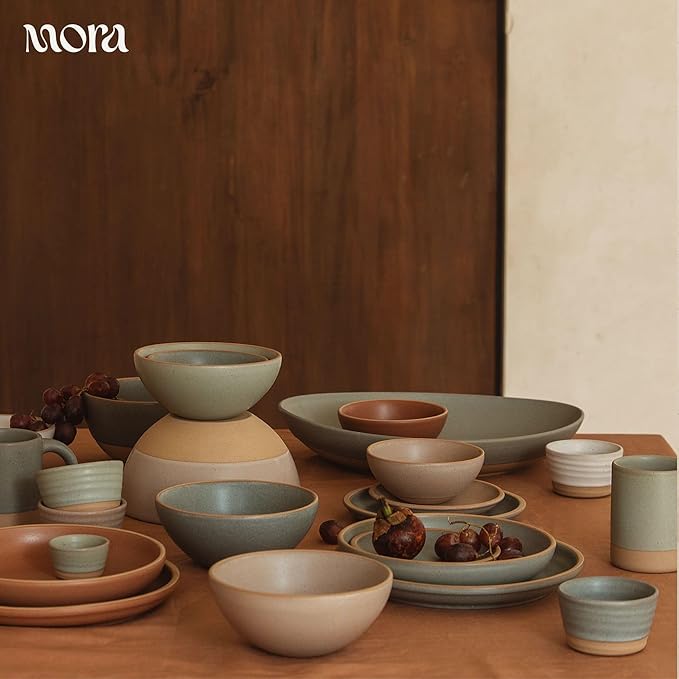 Mora Mini Ramekins Set of 4, 8oz Ceramic Pottery Baking Dishes - Microwave, Oven and Dishwasher Safe - Peppercorn
