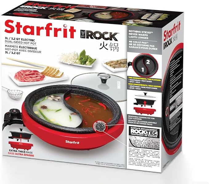 Starfrit The Rock Dual-Sided Electric Hot Pot - 3L - Rock.Tec Non-Stick - Variable Temperature Control - 1200W