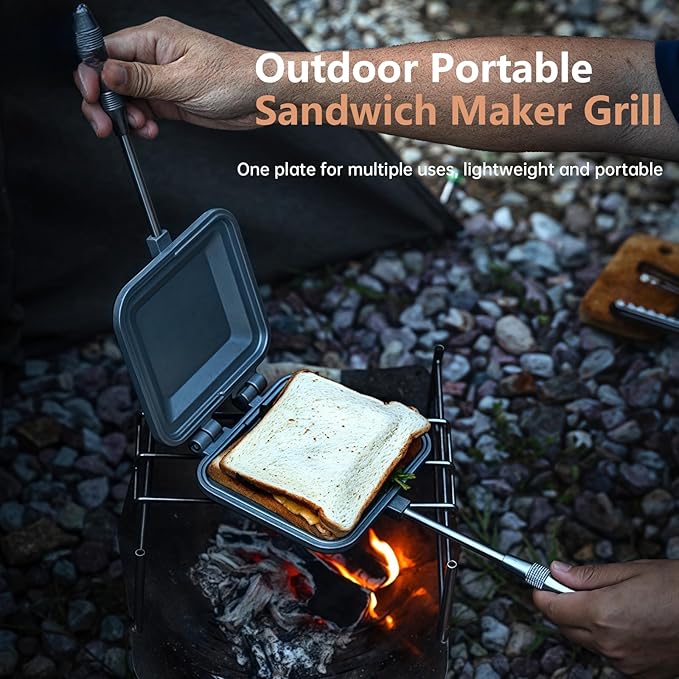 Campingmoon Campfire Sandwich Maker Camping BreadToaster Aluminum Hot Sandwich Stovetop Grill Pan Campfire Pie Cooking Equipment (Sliver)
