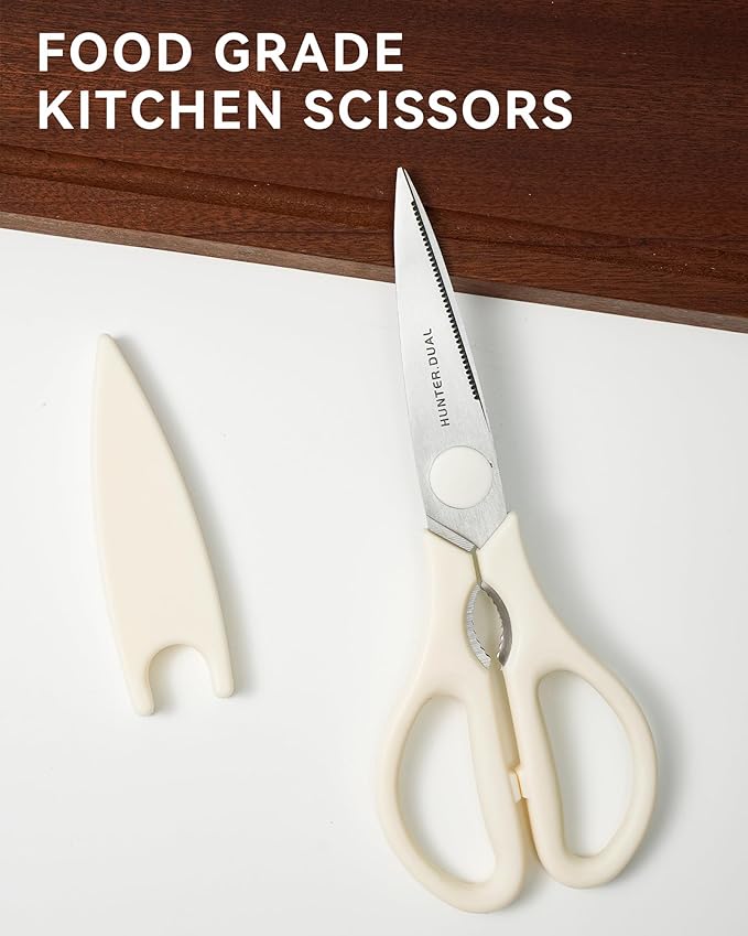 Kitchen Scissors for Food, HUNTER.DUAL Heavy Duty Come Apart Poultry Shears for Cooking, All Purpose for Cutting Chicken, Meat, Fish & Vegetables (Cream, 8.35 Inch)