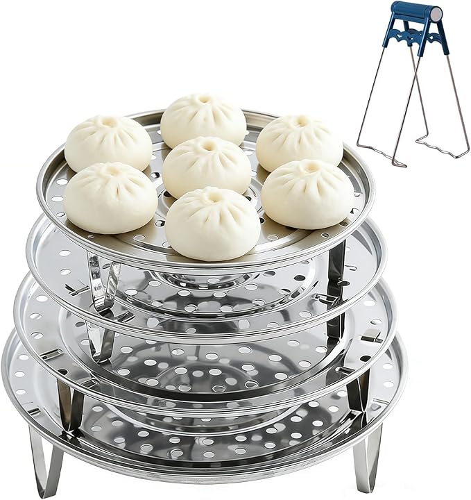 Round Stainless Steel Steamer Rack, 7.6" 8.5" 9.33" 10.23" Inch Steaming Rack, Removable Stands, for steamer, Stock Pot, Pressure Cooker, Cooking, baking bread, vegetable salad (5 Pcs)