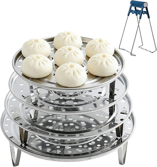 Round Stainless Steel Steamer Rack, 7.6" 8.5" 9.33" 10.23" Inch Steaming Rack, Removable Stands, for steamer, Stock Pot, Pressure Cooker, Cooking, baking bread, vegetable salad (5 Pcs)
