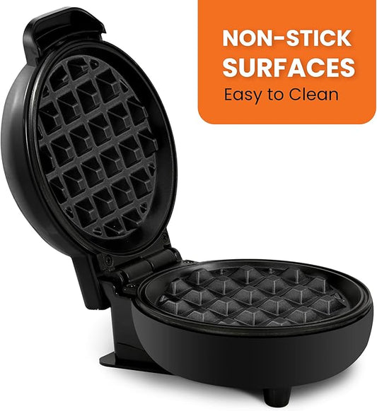 Elite Gourmet EWM013B Electric Nonstick Mini Waffle Maker with 5-inch cooking surface, Belgian Waffles, Compact Design, Hash Browns, Keto, Snacks, Sandwich, Eggs, Easy to Clean, Black