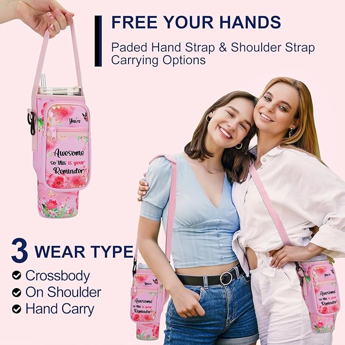 Water Bottle Carrier Bag for Stanley 40/30 oz Tumbler with Phone Pocket Neoprene Water Bottle Holder with Shoulder & Handheld Strap Stanley Cup Accessories
