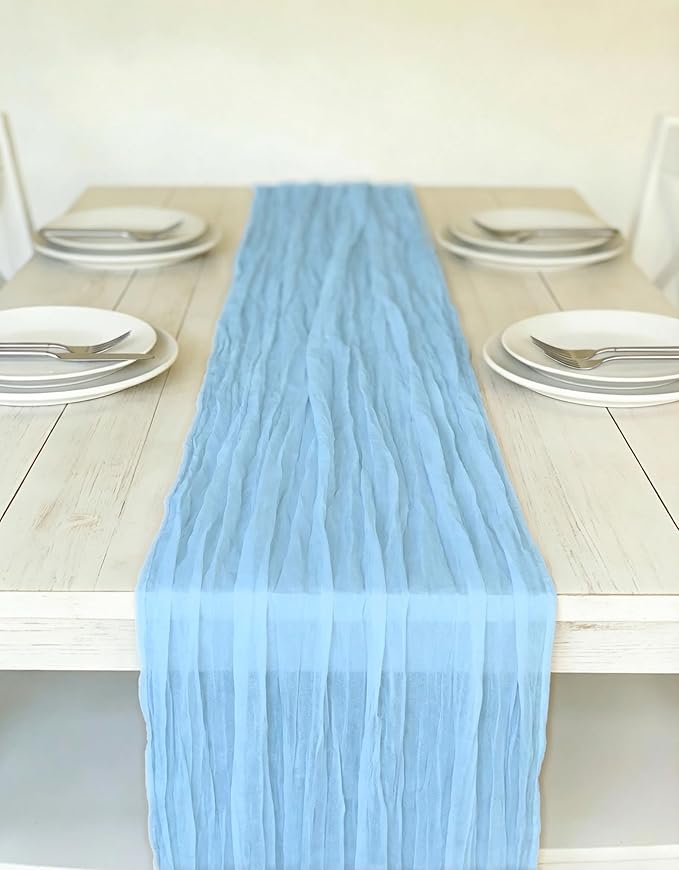 3 Pack Baby Blue Cheesecloth Table Runner -17×120 Inch Gauze 10 FT Long Cheese Cloth Table Runners for Bridal Wedding Party Baby Shower Holiday Birthday Home Easter Decor (Baby Blue, 3PC)