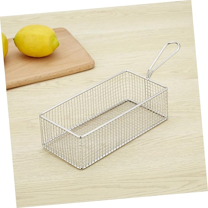 Chip Frying Basket French Fry Basket Metal Food Strainer Stainless Steel Rectangular Fry Basket Net Strainer Basket Spider Strainer Skimmer Ladle Mesh Frying Basket Blush With Ears