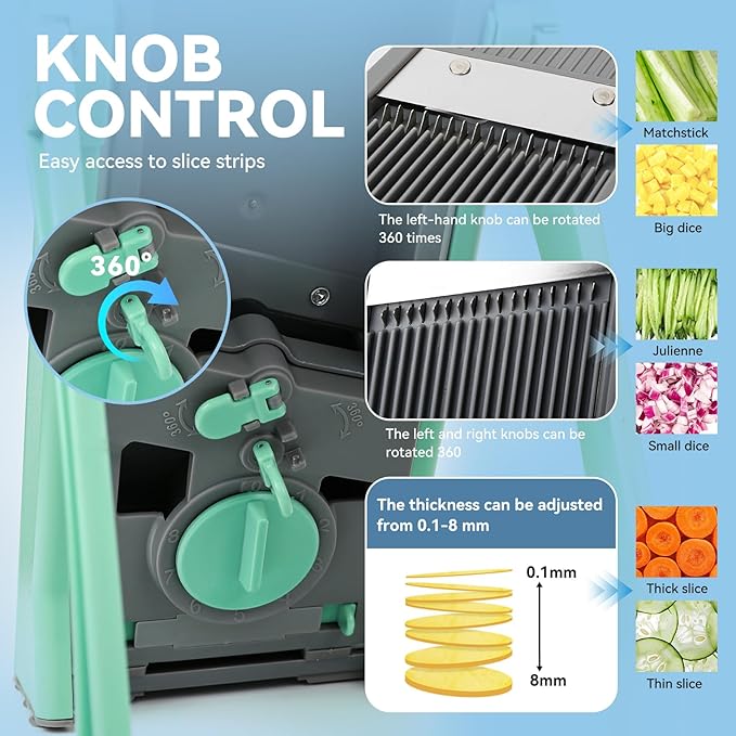 Upgrade Safe Mandoline Slicer Plus, Adjustable Potato Slicer, Vegetable Chopper Food Slicer, Fries Cutter, Veggie Salad Chopper Kitchen Chopping Artifact Christmas Gifts green