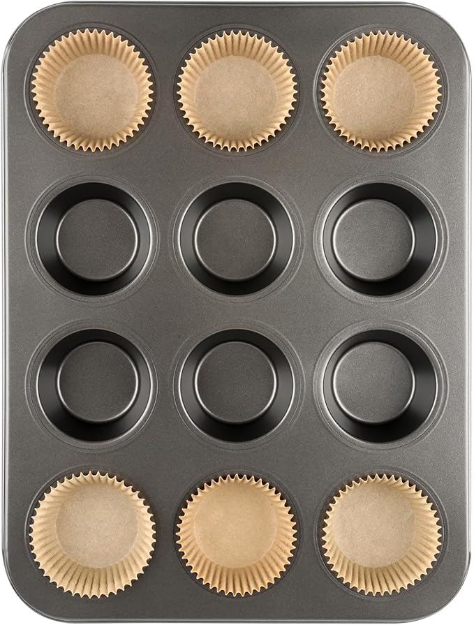 Artcochan 1 Pack Muffin Pan Set,12 Cup Nonstick Carbon Steel Cupcake Pan with 50 Liners,Standard Muffin Tin for Cupcakes and Baking Supplies