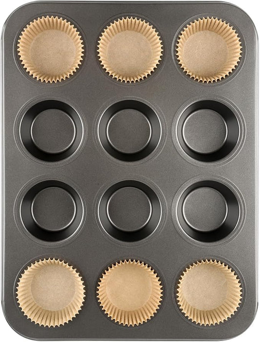 Artcochan 1 Pack Muffin Pan Set,12 Cup Nonstick Carbon Steel Cupcake Pan with 50 Liners,Standard Muffin Tin for Cupcakes and Baking Supplies