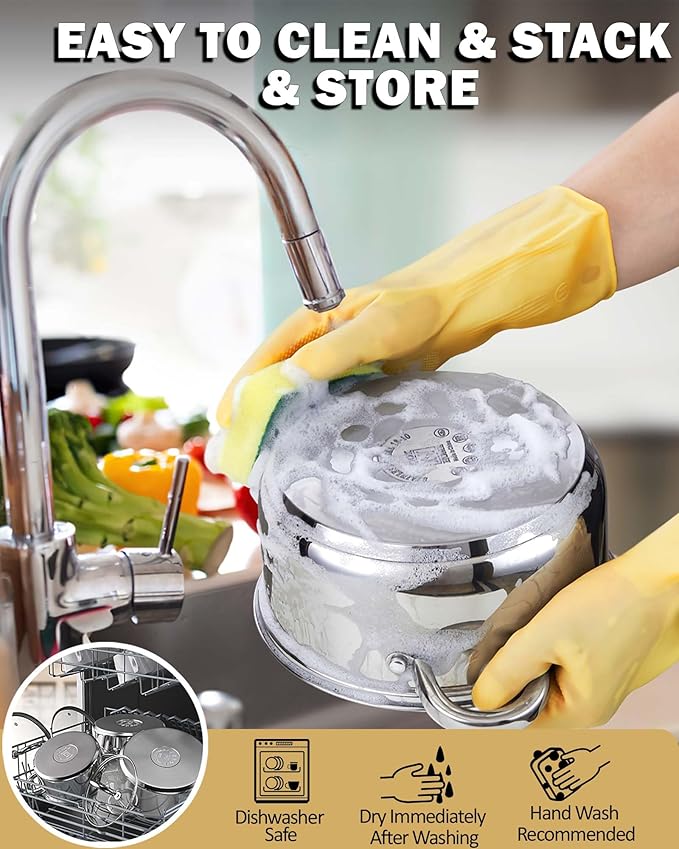 Cook N Home Stainless Steel Stock Pot with Glass Lid, Basic Small Sauce Cooking Pot Saucier Casserole Pan Set, 6 Piece Set