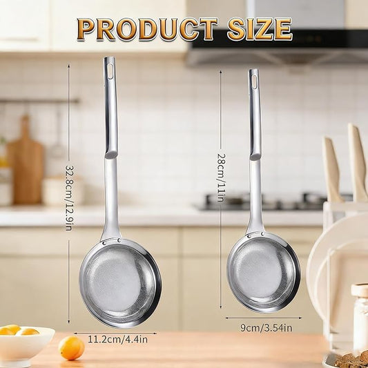 Fine Mesh Stainless Steel Colander, 2026 Upgrade Stainless Steel Fine Mesh Strainer with Handle, Sieve Mesh for Kitchen Cooking Oil Food Strainer Kitchen Gadgets (S+L, 2pcs)