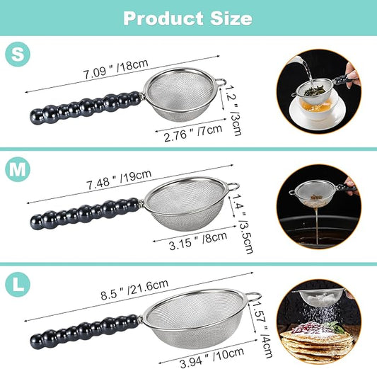 3 Sizes Premium Fine Mesh Strainer with Ceramic Handle, Stainless Steel Wire Strainers is perfect for Sift, Strain, Drain Rinse Vegetables, Pastas Tea