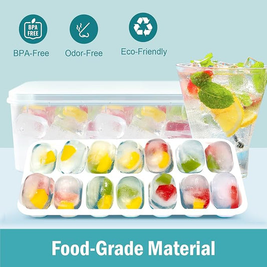 Ice Cube Trays for Freezer Ice tray - Easy to Release Silicone Ice Trays with Spill-Resistant Lids, Reusable Ice Cubes,Stackable and BPA-Free, Perfect for Cocktails, Baby Food, and Iced Coffee