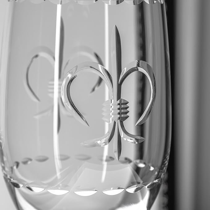 Rolf Glass Fleur De Lis Iced Tea Glass | 16oz Set of 4 Glasses | Lead-Free Diamond-Wheel Engraved Glass | Made in the USA