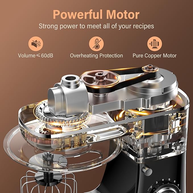 Honinst Stand Mixer, 3-In-1 8-Speed 660W 6.5QT Tilt-Head Food Electric Mixers with Bowl, Dough Hook, Whisk and Beater, Kitchen Mixer for Baking, Cake and Most Home Cooks, Black